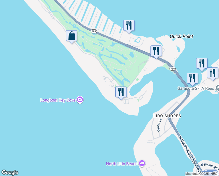 map of restaurants, bars, coffee shops, grocery stores, and more near 415 L Ambiance Drive in Longboat Key