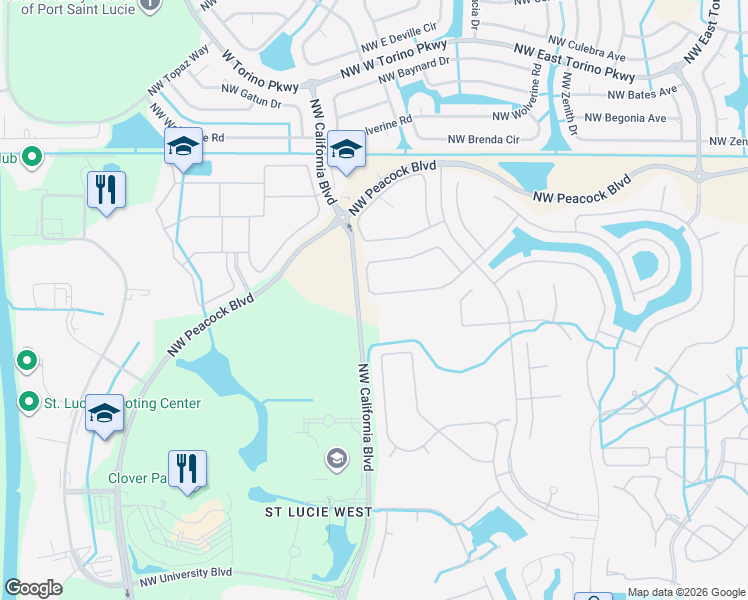 map of restaurants, bars, coffee shops, grocery stores, and more near 362 Springview Loop in Port St. Lucie