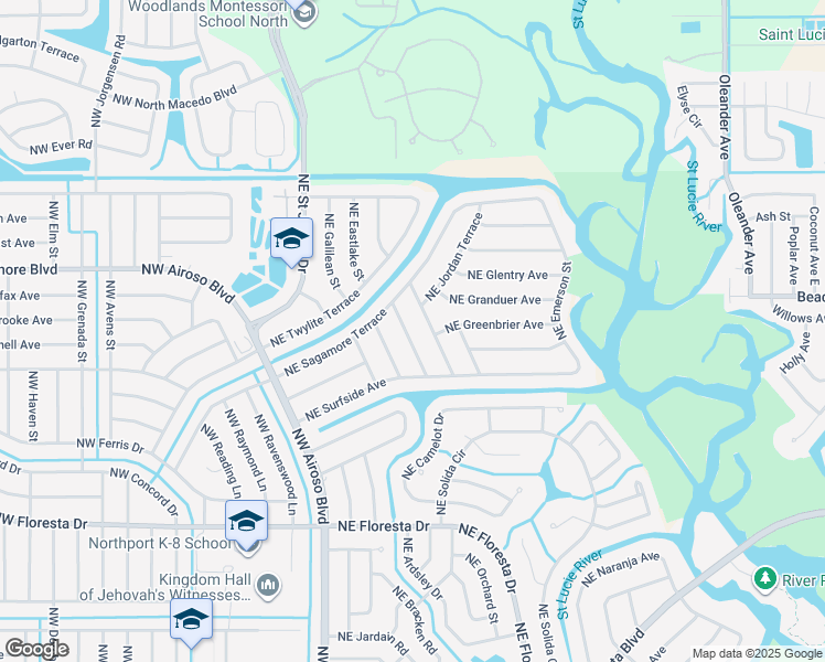 map of restaurants, bars, coffee shops, grocery stores, and more near 662 Northeast Larkspur Lane in Port St. Lucie