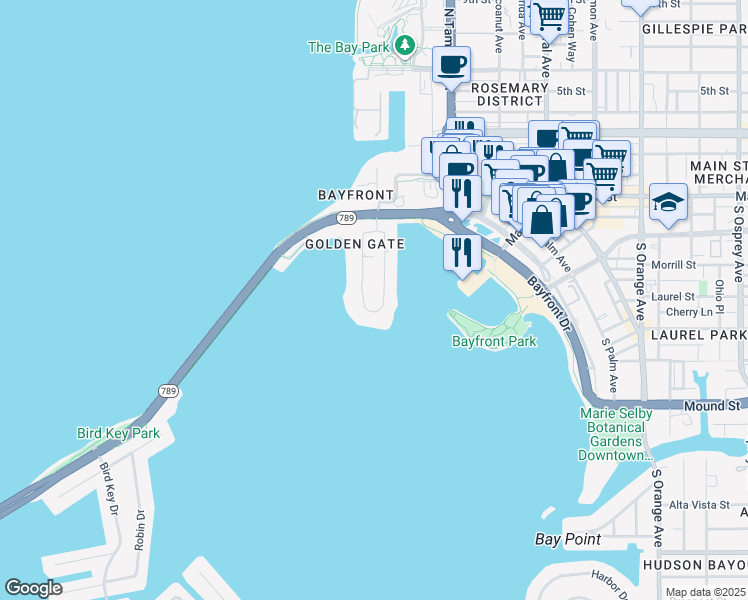 map of restaurants, bars, coffee shops, grocery stores, and more near 522 Golden Gate Point in Sarasota