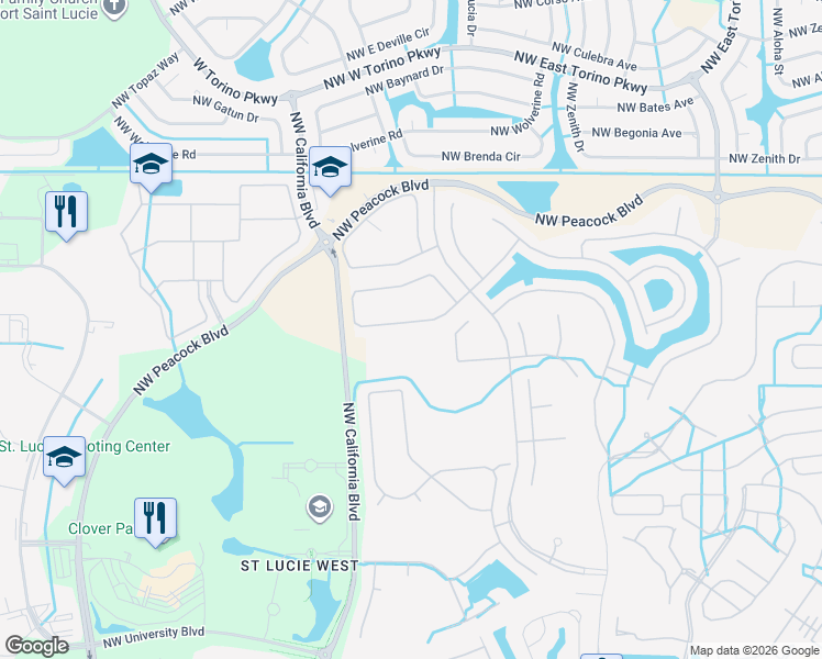 map of restaurants, bars, coffee shops, grocery stores, and more near 340 Springview Loop in Port St. Lucie