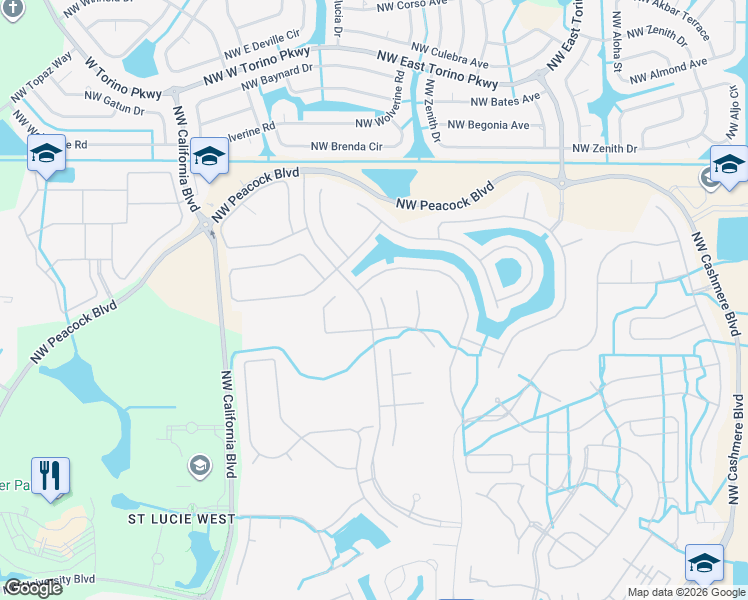 map of restaurants, bars, coffee shops, grocery stores, and more near 435 Northwest Coolwater Court in Port St. Lucie