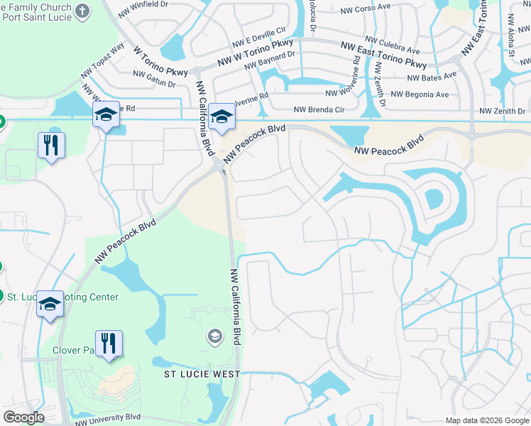 map of restaurants, bars, coffee shops, grocery stores, and more near 340 Springview Loop in Port St. Lucie
