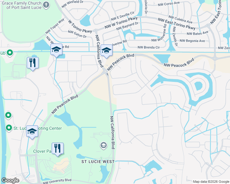 map of restaurants, bars, coffee shops, grocery stores, and more near 362 Springview Loop in Port St. Lucie