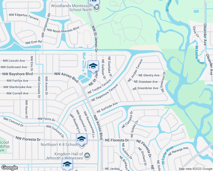 map of restaurants, bars, coffee shops, grocery stores, and more near 128 Northeast Twylite Terrace in Port St Lucie