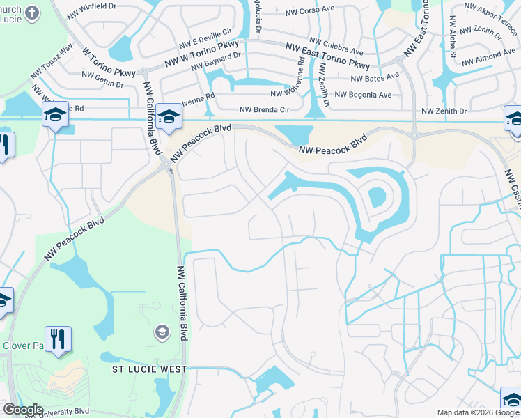 map of restaurants, bars, coffee shops, grocery stores, and more near 344 Northwest Treeline Trce in Port St. Lucie