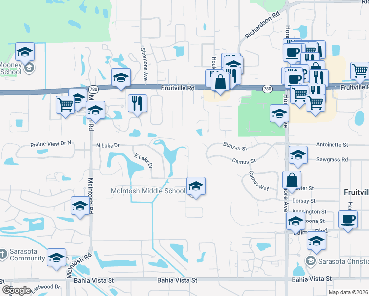 map of restaurants, bars, coffee shops, grocery stores, and more near 4554 Cooper Road in Sarasota