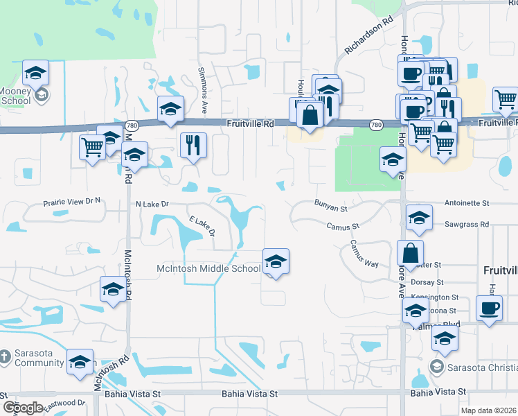 map of restaurants, bars, coffee shops, grocery stores, and more near 4554 Cooper Road in Sarasota