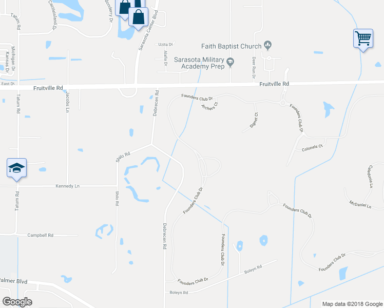 map of restaurants, bars, coffee shops, grocery stores, and more near 4082 Founders Club Drive in Sarasota