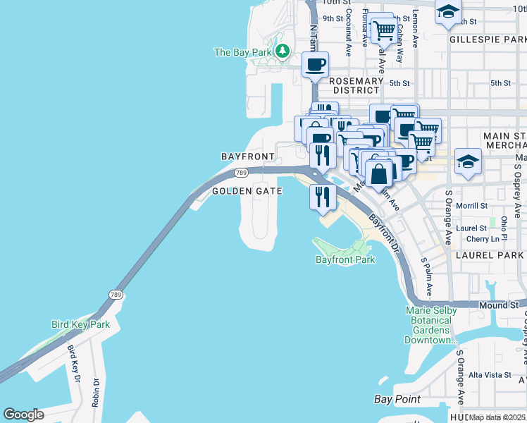 map of restaurants, bars, coffee shops, grocery stores, and more near 522 Golden Gate Point in Sarasota