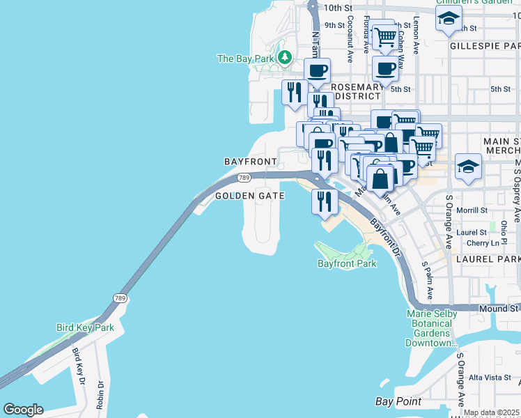 map of restaurants, bars, coffee shops, grocery stores, and more near in Sarasota
