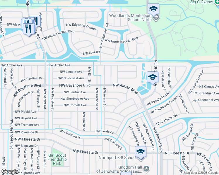 map of restaurants, bars, coffee shops, grocery stores, and more near 758 Northwest Airoso Boulevard in Port St. Lucie