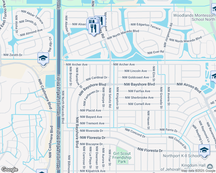 map of restaurants, bars, coffee shops, grocery stores, and more near 700 Northwest Selvitz Road in Port St. Lucie
