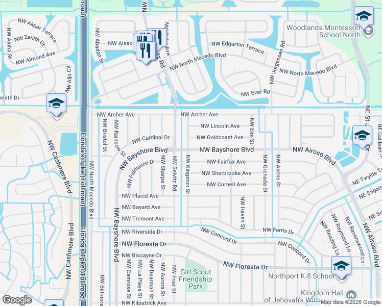 map of restaurants, bars, coffee shops, grocery stores, and more near 901 Northwest Bayshore Boulevard in Port St. Lucie