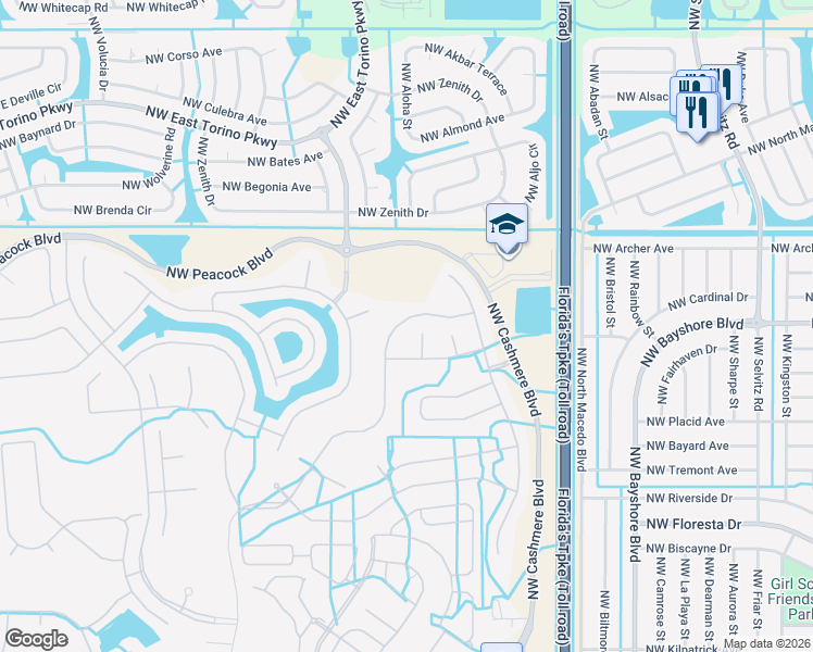 map of restaurants, bars, coffee shops, grocery stores, and more near 204 Magnolia Lakes Boulevard in Port St. Lucie