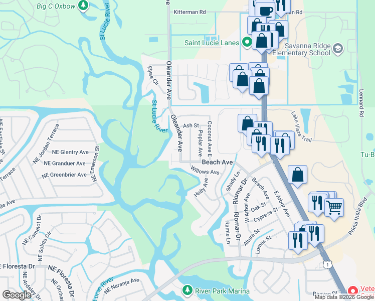 map of restaurants, bars, coffee shops, grocery stores, and more near 408 Willows Avenue in Port St. Lucie