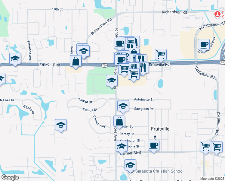map of restaurants, bars, coffee shops, grocery stores, and more near in Sarasota
