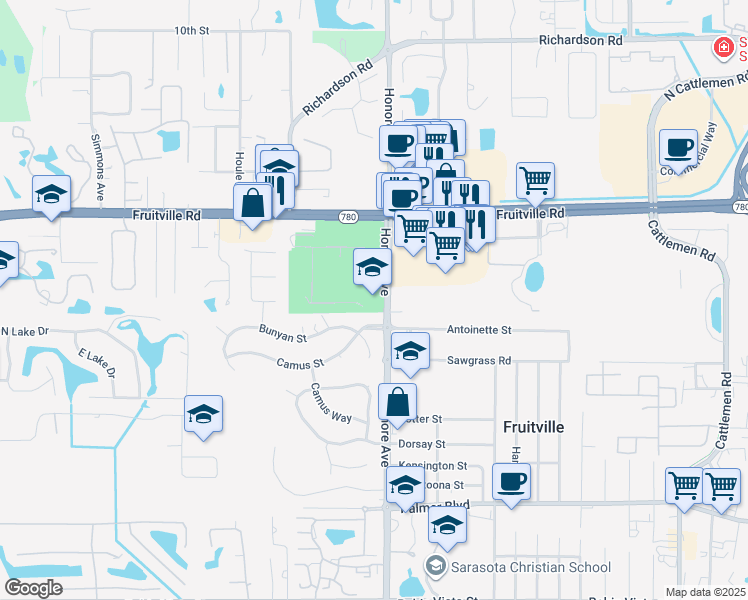 map of restaurants, bars, coffee shops, grocery stores, and more near in Sarasota
