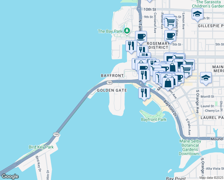 map of restaurants, bars, coffee shops, grocery stores, and more near in Sarasota