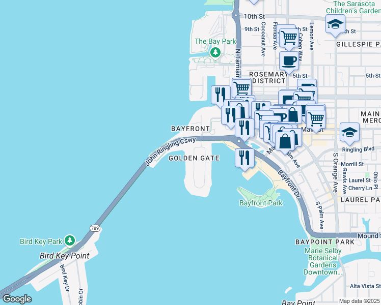 map of restaurants, bars, coffee shops, grocery stores, and more near in Sarasota