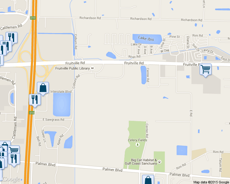 map of restaurants, bars, coffee shops, grocery stores, and more near 51 Coburn Road in Sarasota