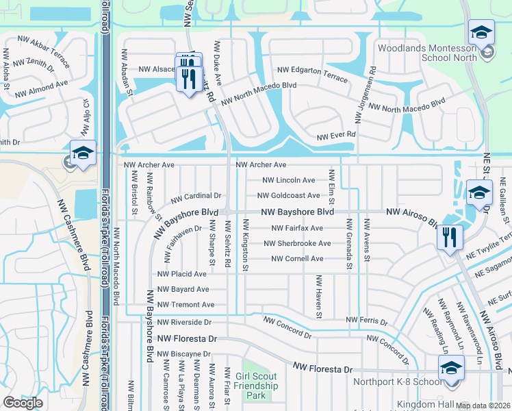 map of restaurants, bars, coffee shops, grocery stores, and more near 901 Northwest Bayshore Boulevard in Port St. Lucie