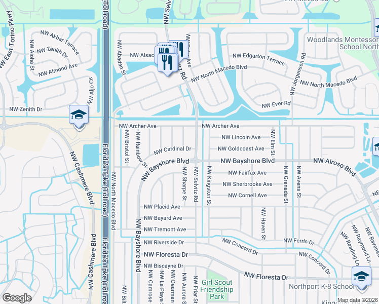 map of restaurants, bars, coffee shops, grocery stores, and more near 700 Northwest Selvitz Road in Port St. Lucie