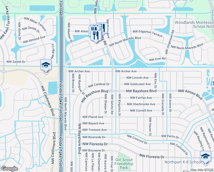 map of restaurants, bars, coffee shops, grocery stores, and more near 700 Northwest Selvitz Road in Port St. Lucie