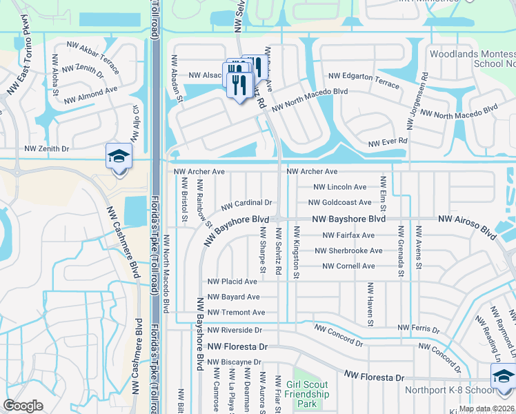 map of restaurants, bars, coffee shops, grocery stores, and more near 771 Northwest Bayshore Boulevard in Port St. Lucie