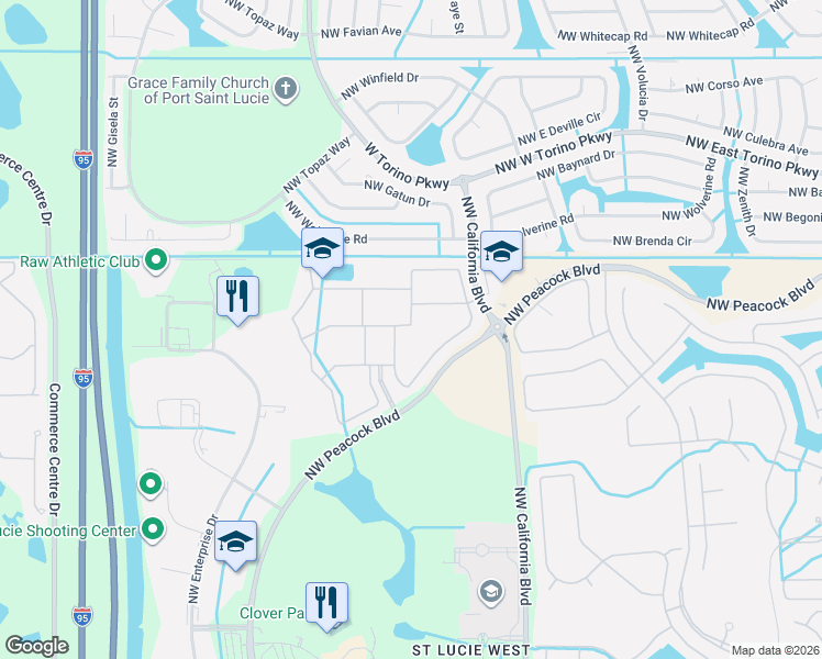 map of restaurants, bars, coffee shops, grocery stores, and more near 225 Northwest Chipshot Lane in Port St. Lucie