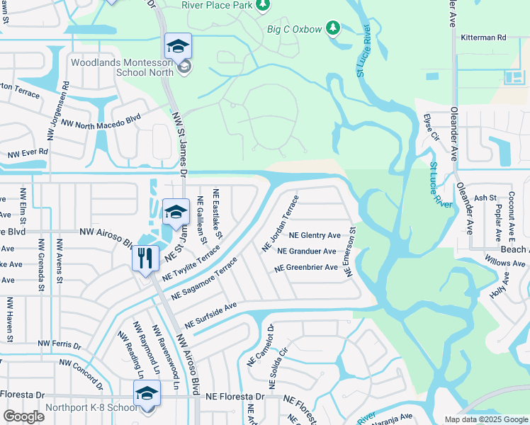 map of restaurants, bars, coffee shops, grocery stores, and more near 164 Northeast Twylite Terrace in Port St. Lucie
