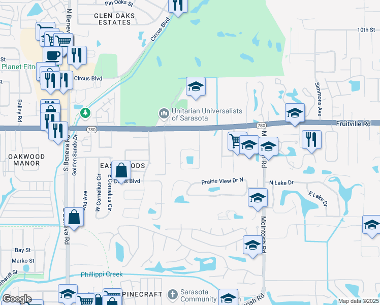 map of restaurants, bars, coffee shops, grocery stores, and more near 60 Mimosa Drive in Sarasota