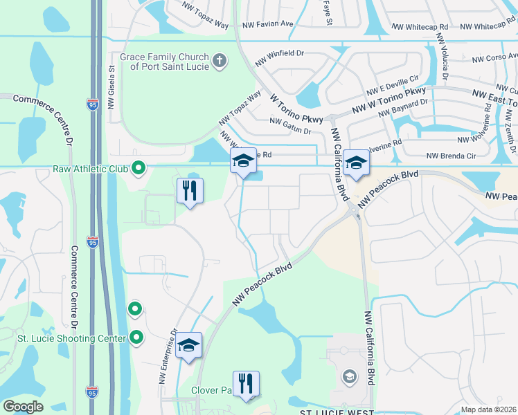 map of restaurants, bars, coffee shops, grocery stores, and more near 405 Northwest Chipshot Lane in Port St. Lucie