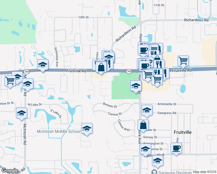 map of restaurants, bars, coffee shops, grocery stores, and more near 5070 Houle Place in Sarasota