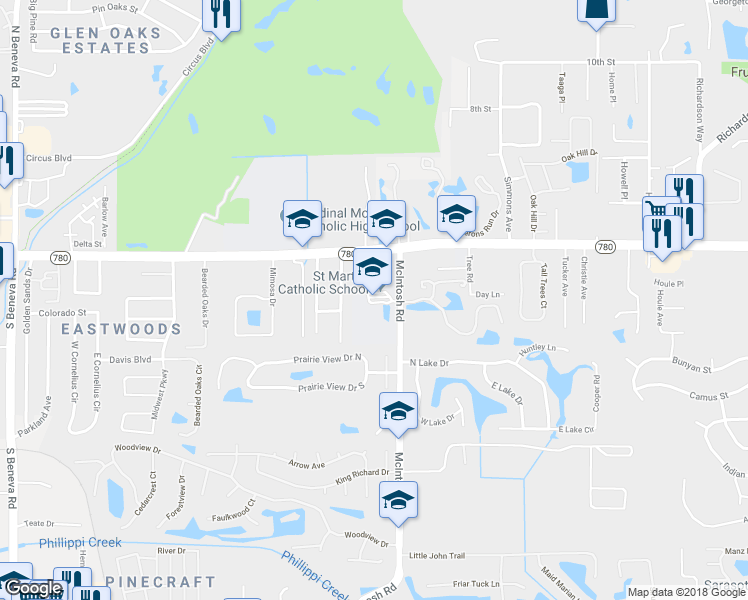 map of restaurants, bars, coffee shops, grocery stores, and more near 4380 Fruitville Road in Sarasota
