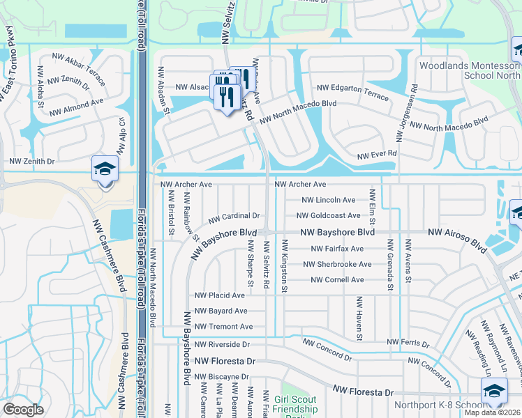 map of restaurants, bars, coffee shops, grocery stores, and more near 742 Northwest Selvitz Road in Port St. Lucie