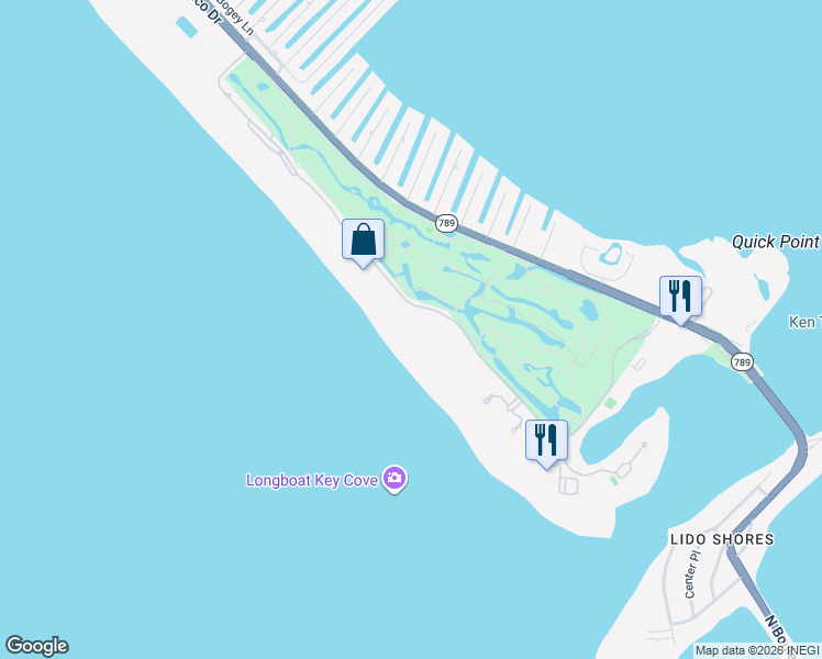 map of restaurants, bars, coffee shops, grocery stores, and more near 565 Sanctuary Drive in Longboat Key