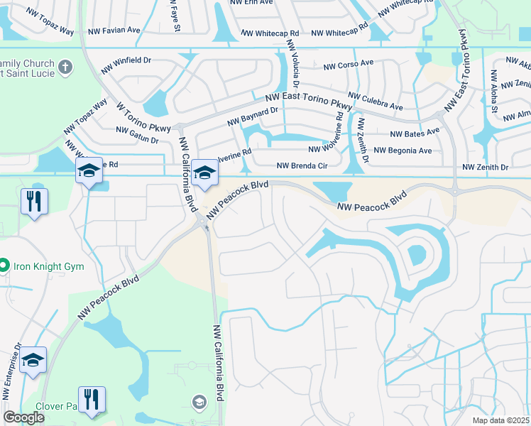 map of restaurants, bars, coffee shops, grocery stores, and more near 405 Northwest Breezy Point Loop in Port St. Lucie