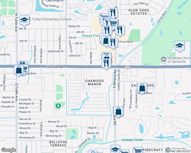 map of restaurants, bars, coffee shops, grocery stores, and more near 104 Signal Pointe Circle in Sarasota