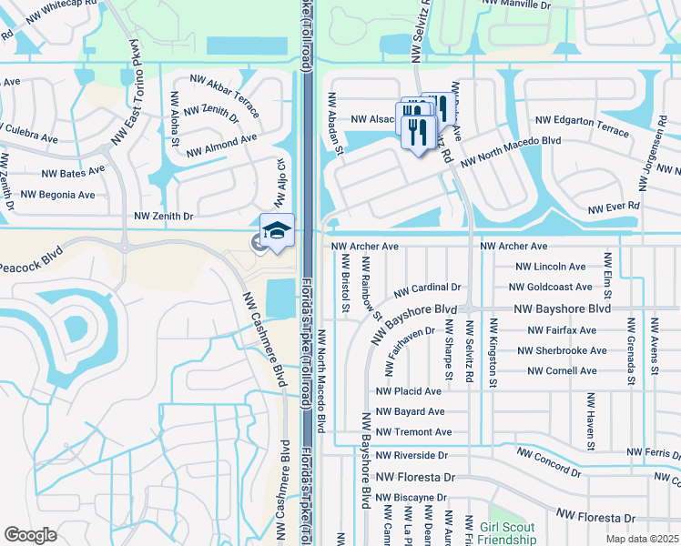 map of restaurants, bars, coffee shops, grocery stores, and more near 766 Northwest Bristol Street in Port St. Lucie