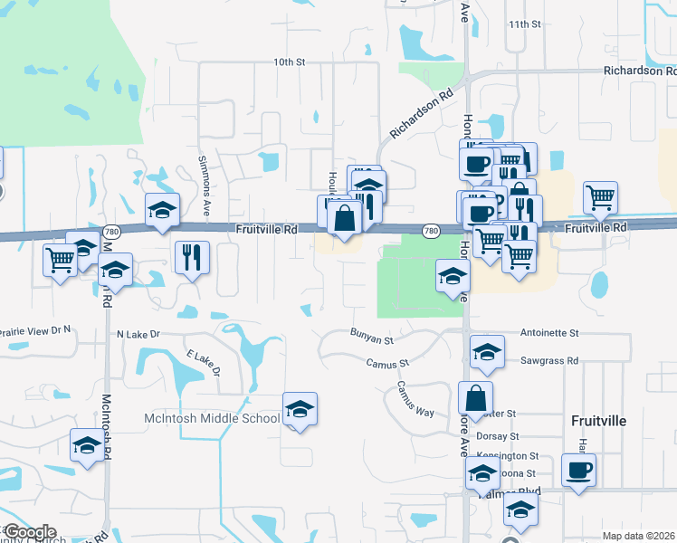 map of restaurants, bars, coffee shops, grocery stores, and more near 45 Houle Avenue in Sarasota