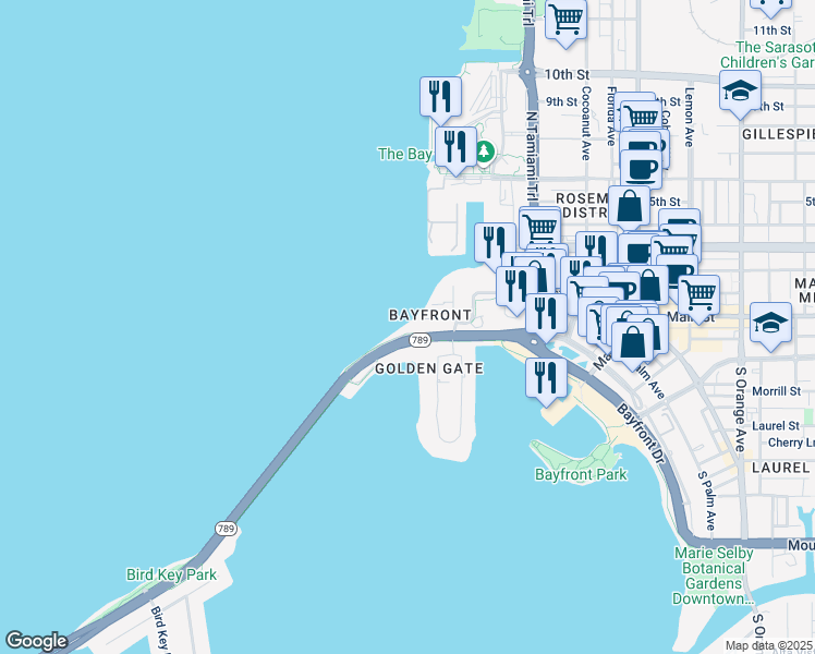 map of restaurants, bars, coffee shops, grocery stores, and more near in Sarasota