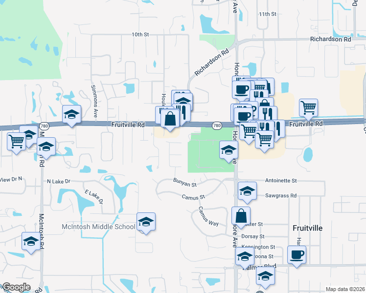 map of restaurants, bars, coffee shops, grocery stores, and more near 5070 Houle Place in Sarasota