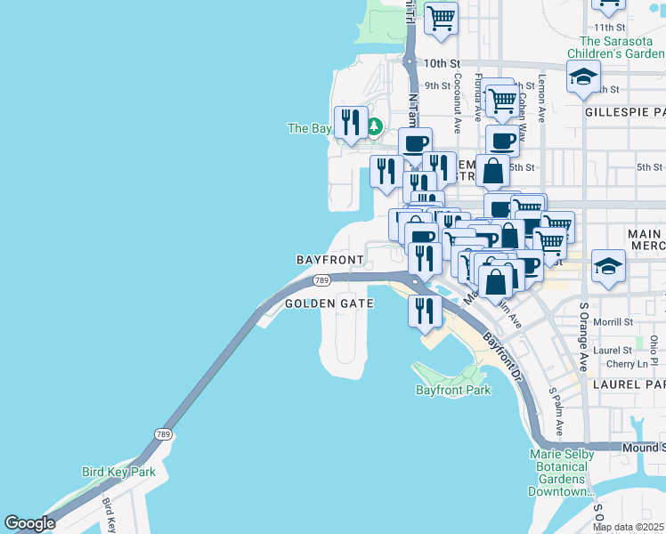 map of restaurants, bars, coffee shops, grocery stores, and more near in Sarasota