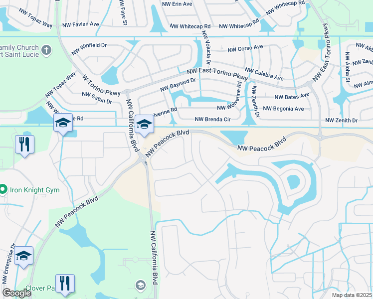map of restaurants, bars, coffee shops, grocery stores, and more near 405 Northwest Breezy Point Loop in Port St. Lucie