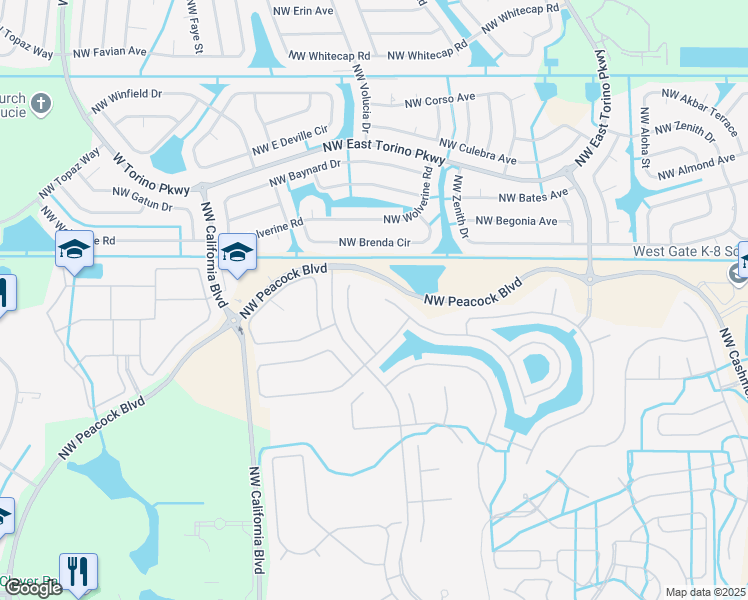 map of restaurants, bars, coffee shops, grocery stores, and more near 441 Sunview Way in Port St. Lucie