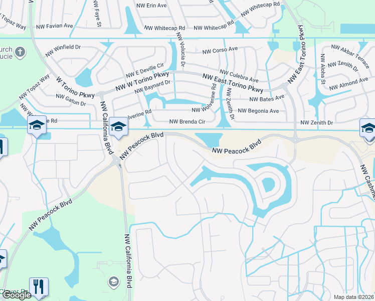 map of restaurants, bars, coffee shops, grocery stores, and more near 441 Sunview Way in Port St. Lucie