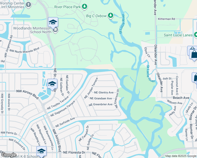 map of restaurants, bars, coffee shops, grocery stores, and more near 301 Northeast Genessee Avenue in Port St. Lucie