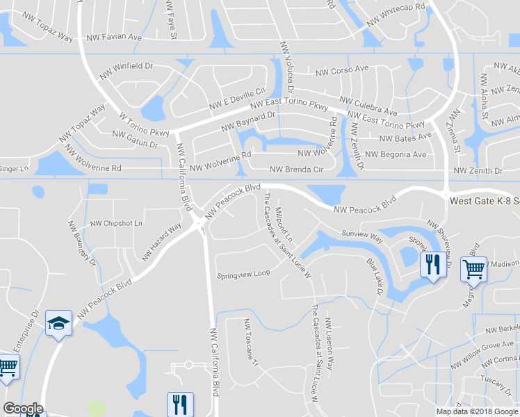 map of restaurants, bars, coffee shops, grocery stores, and more near 399 Northwest Breezy Point Loop in Port St. Lucie