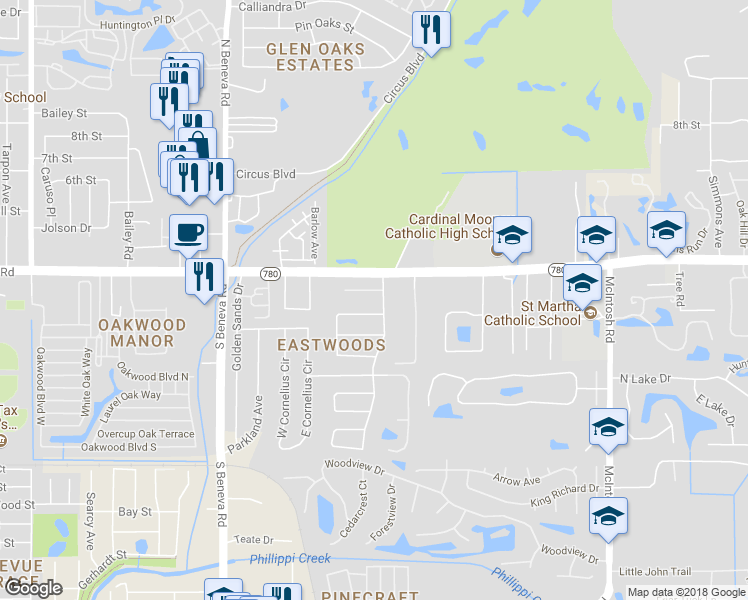 map of restaurants, bars, coffee shops, grocery stores, and more near 3877 Wolverine Street in Sarasota